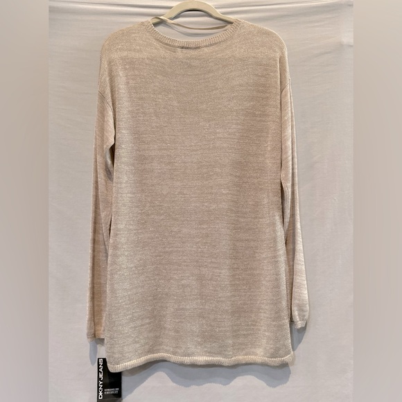 NWT - DKNY Heathered Linen Blend Woven Sweater With Gold Threading - Siz… - Picture 4 of 7